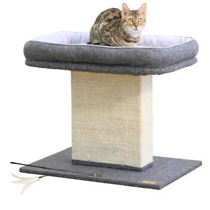 Front. Catry - Mellow 2-Level 19" Cat Perch with Replaceable Parts, Washable Bed - Grey.