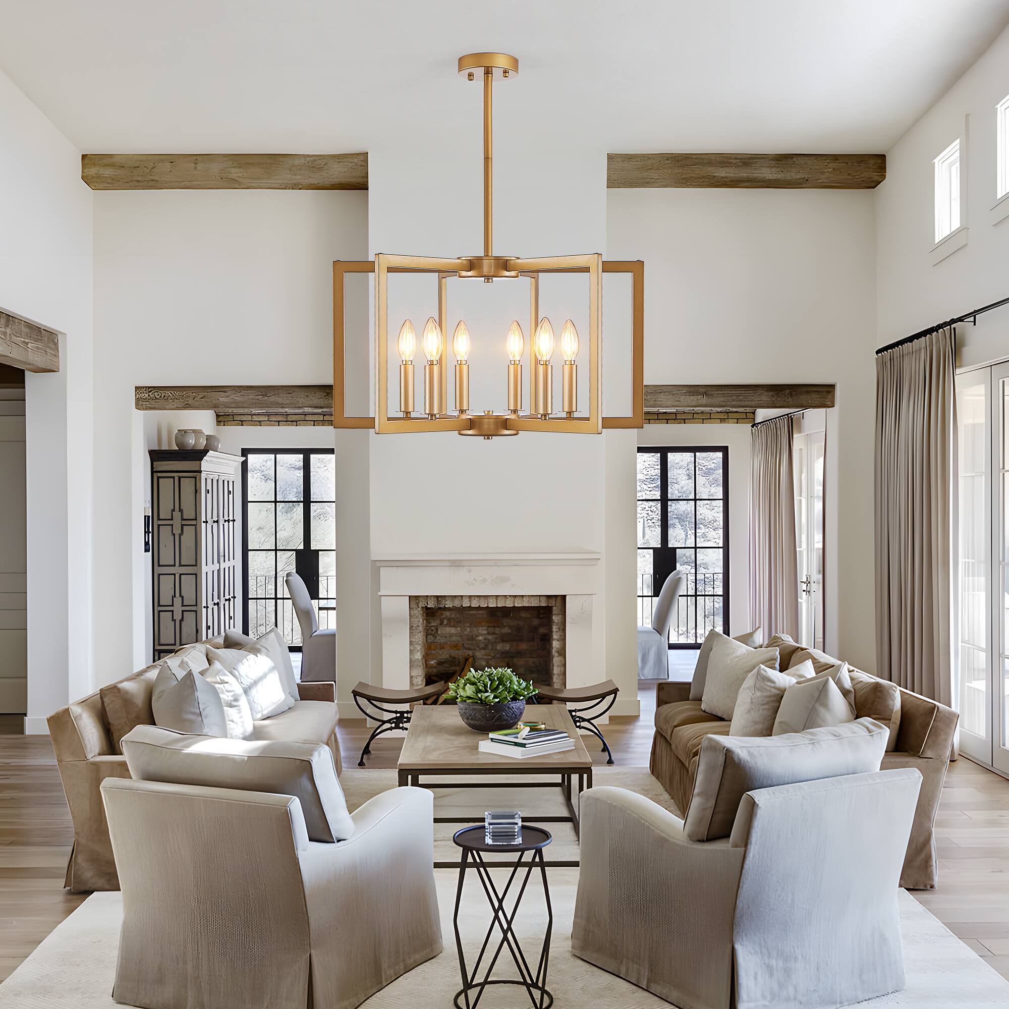 Left. APRILSOUL - 22 Inch Modern Golden Geometric 6-Light Chandelier Industrial Metal Pendant Light Fixture Bulb Not Included.