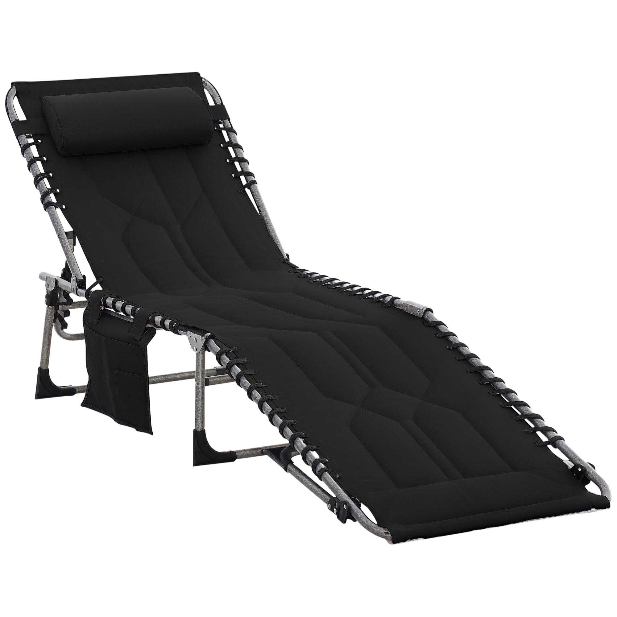 Outsunny - Padded Folding Chaise Lounge Chair, Outdoor 6-Level Reclining Camping Tanning Chair with Headrest for Beach, Yard - Black price history on PriceWatchPro
