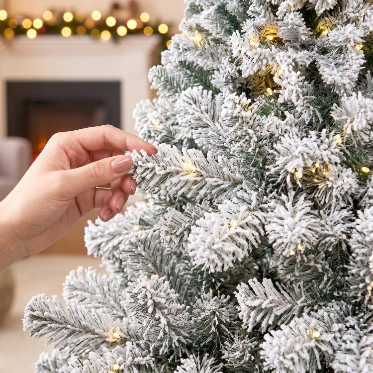 Alt View 10. PULUZ - 6ft Flocked Prelit Christmas Tree, Fraser Fir, Hinged Xmas Tree - White and Green.