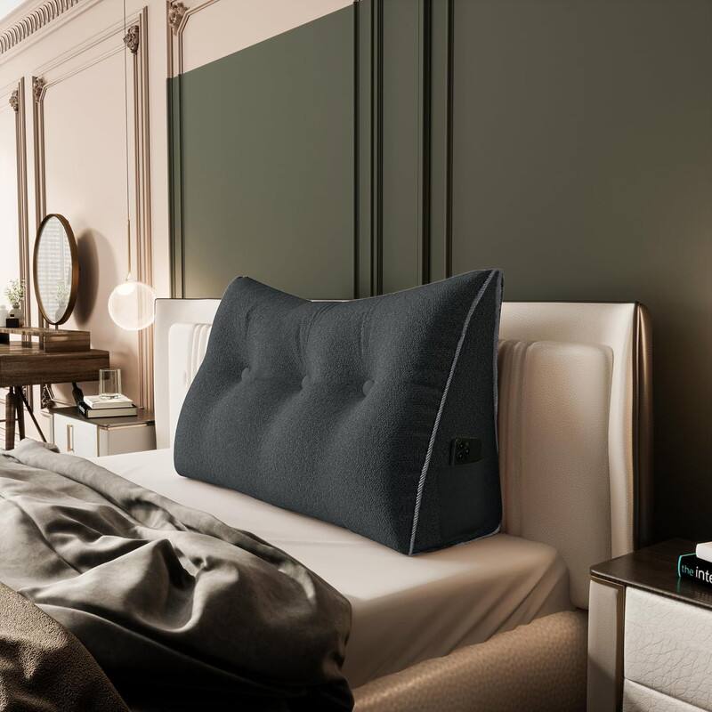 wowmax - Twin Plush Headboard Wedge - Triangle Reading Pillow for Sitting Up in Bed Back Support - Gray