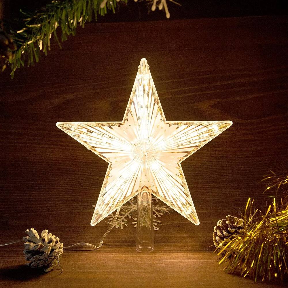 Left. PARKER SLATER - 8.7" Star Tree Topper – Warm White Light, Fits Most Christmas Trees - Warm Light.