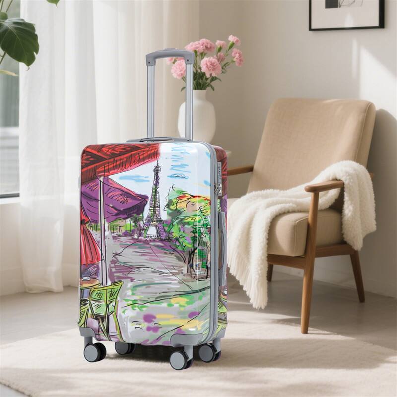 Alt View 8. HTUTWOO - PC Spinner Wheel Luggage 3-Piece Set - 20"/24"/28" Carry On Suitcase, Printed Pattern with Combination Lock - Coffee.