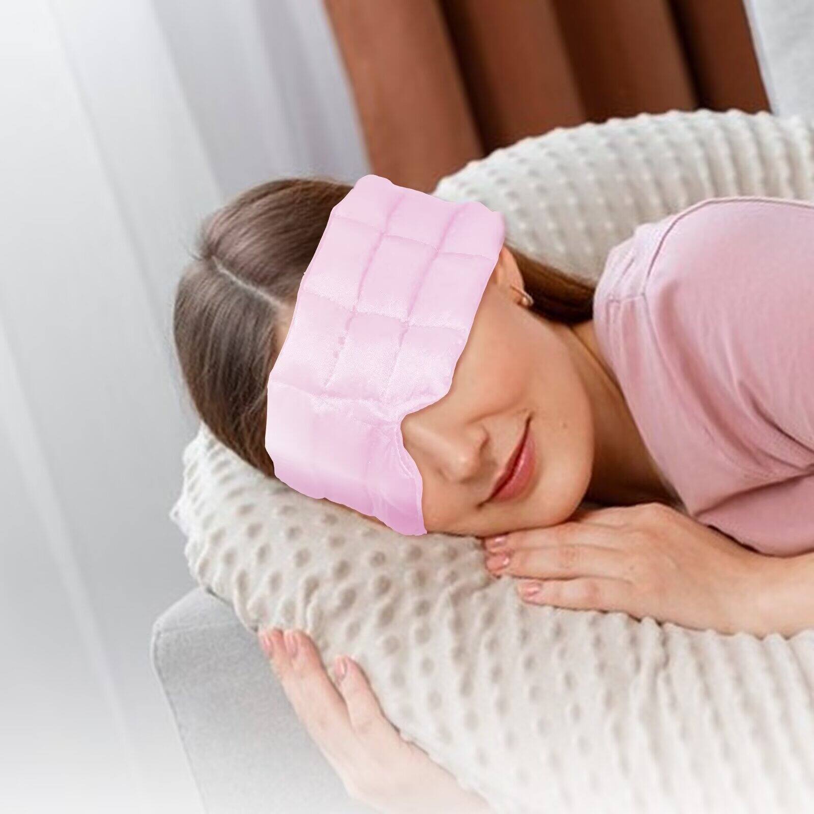 Back. Tooloton - 10 oz Adjustable Weighted Sleep Mask, Double-Sided Comfort, Side Sleeper Friendly, Travel & Home - Pink.