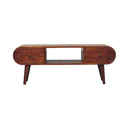 Front. Artisan Furniture - Artisan Furniture Solid Wood Chestnut Circular TV Unit, - Dark Brown.