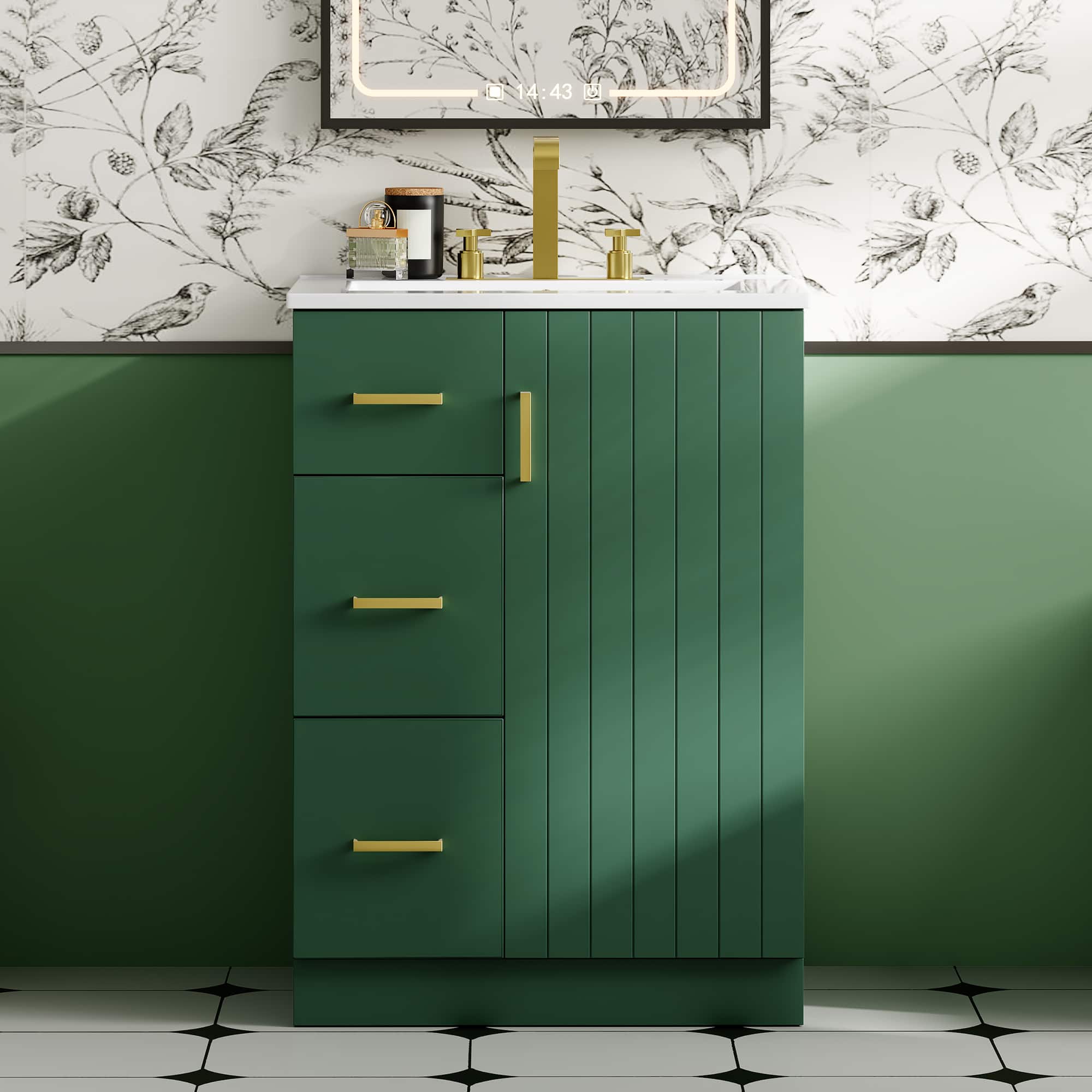 Tiramisubest - 24" Bathroom Vanity with Sink, Small 2 Drawers and Soft-Closing Door, Under-mount Sink Bathroom Cabinet with Drawers - Green