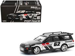 GT-R Stagea RHD (Right Hand Drive) #62 "Simon's Garage" Black with White Sides 1/64 Diecast Model Car by Pop Race - Black, White