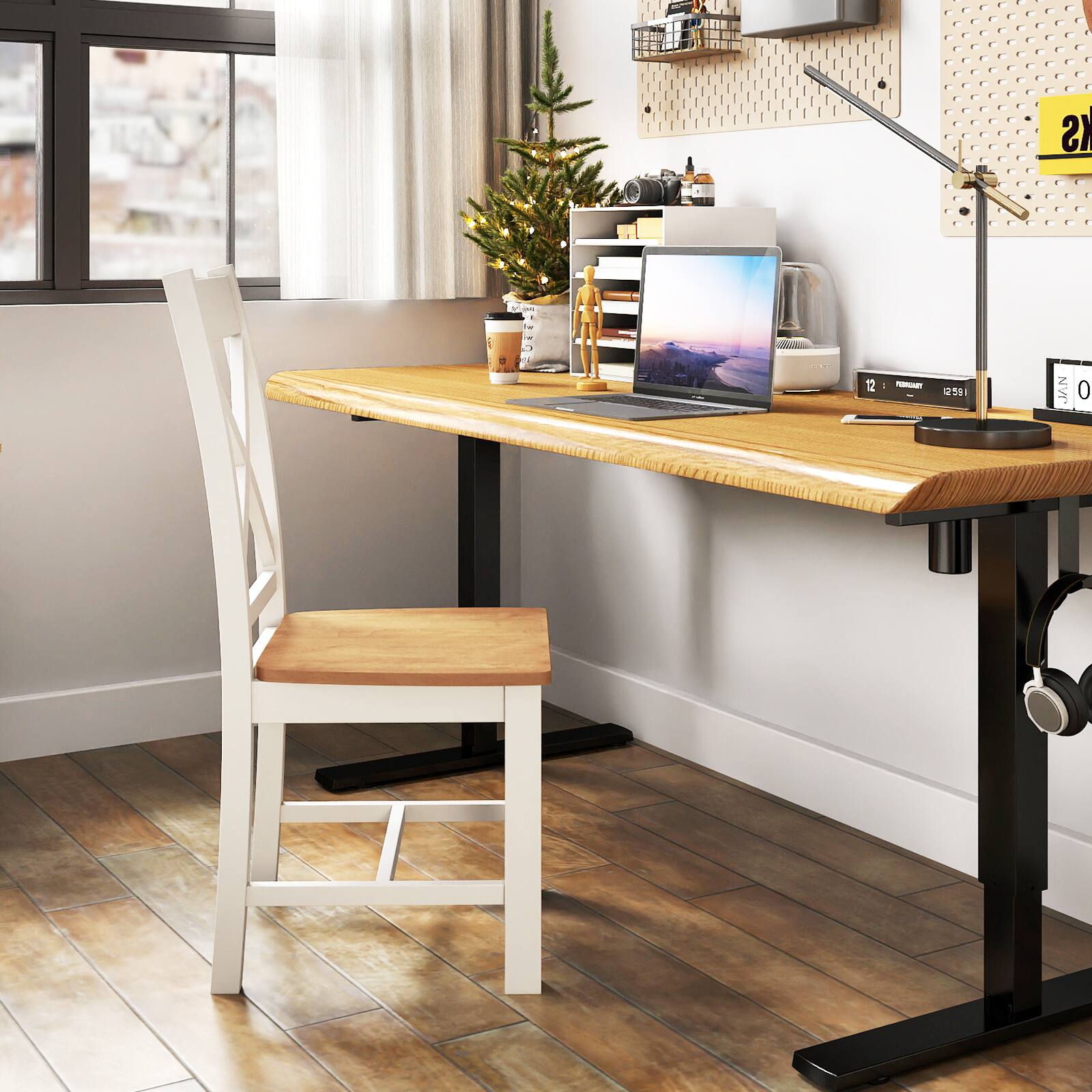 Alt View 4. Gymax - Gymax Modern Wooden Dining Chairs Set of 4 w/ High Back Rubber Wood Frame Armless - Cream White, Natural.