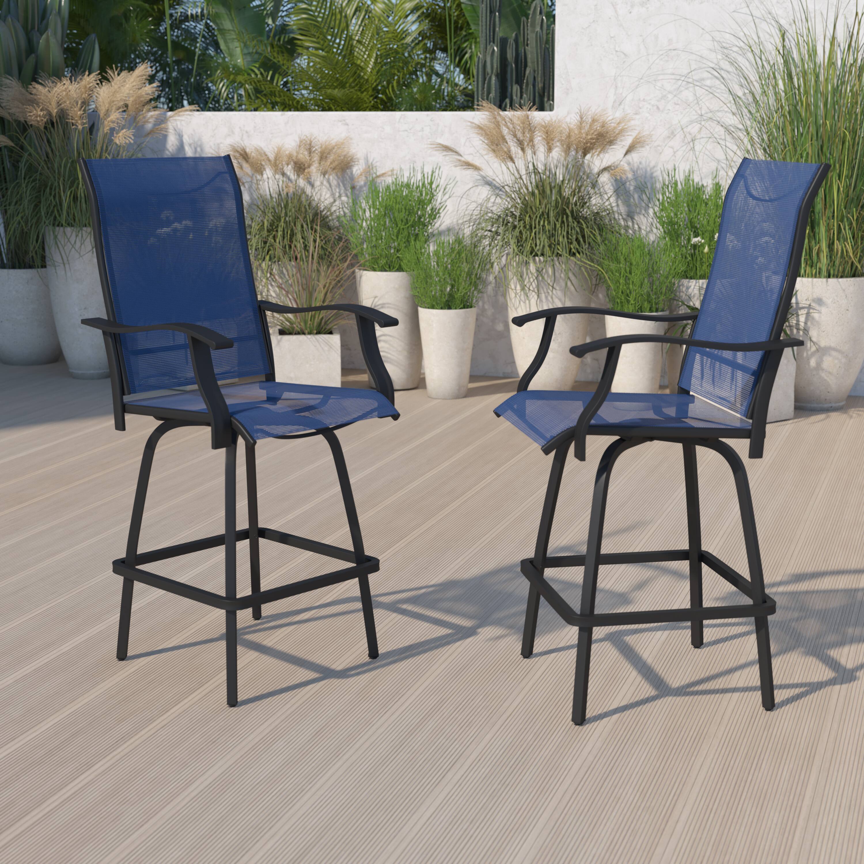 Alt View 2. Emma + Oliver - Patio Bar Height Stools Set of 2, All-Weather Textilene Swivel Stools - Navy.