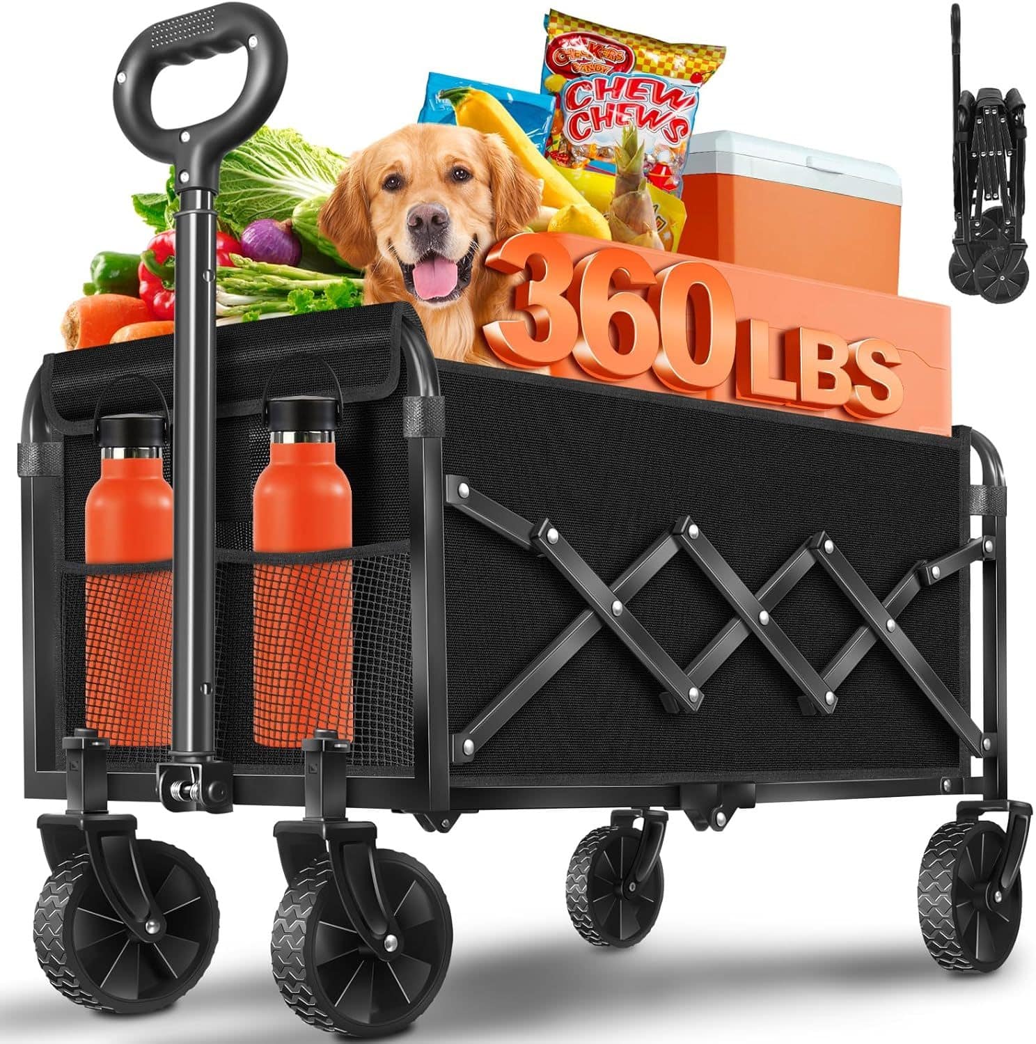 Loheer - Heavy Duty Collapsible Wagon Foldable Cart with Wheels Black