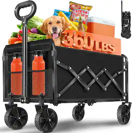 Loheer - Heavy Duty Collapsible Wagon Foldable Cart with Wheels Black