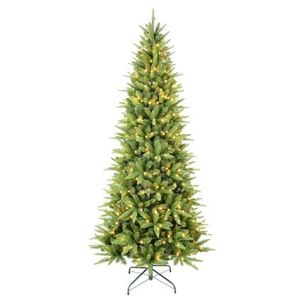 Front. BreeBe - 7FT Slim Christmas Tree with 400 Warm White LED Lights 1180 PE+PVC Tips - Green.