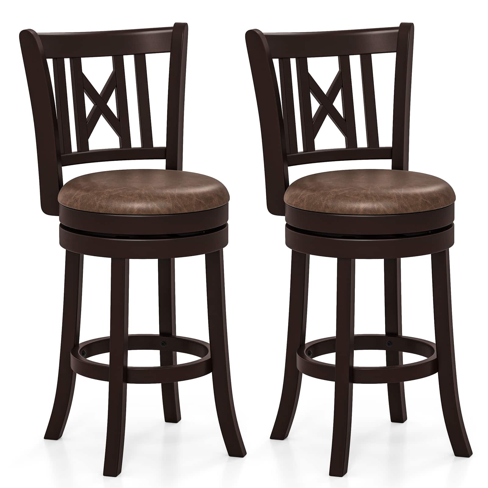 Gymax - Set of 2 Bar Stools 26'' Swivel Bar Chairs w/ Footrest Hollowed Backrest - Coffee, Brown price history on PriceWatchPro