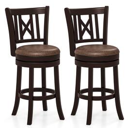 Gymax - Set of 2 Bar Stools 26'' Swivel Bar Chairs w/ Footrest Hollowed Backrest - Coffee, Brown