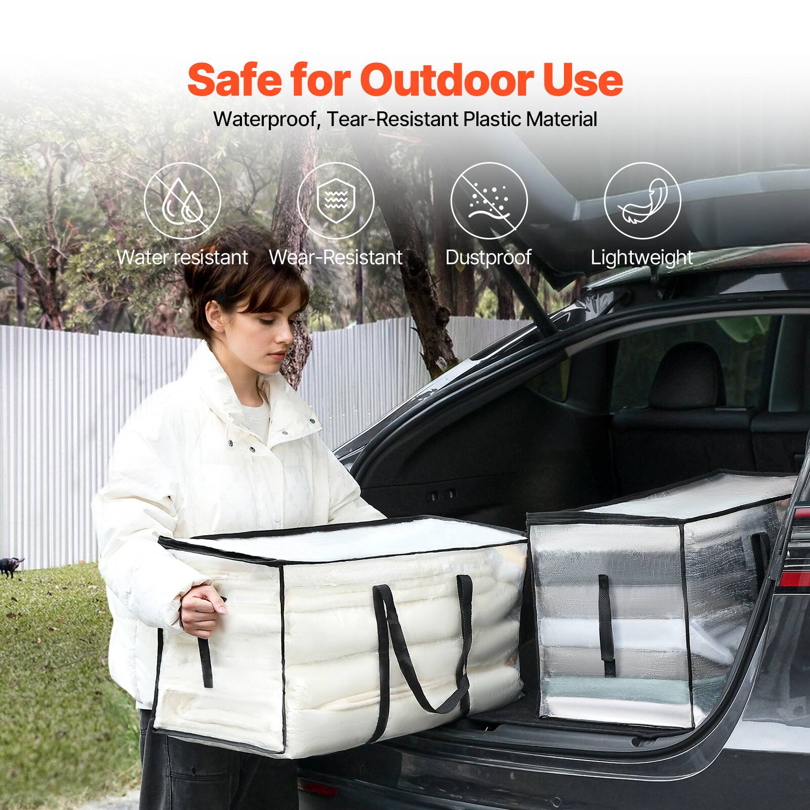 Safe for Outdoor Use  
Waterproof, Tear-Resistant Plastic Material  

- Water resistant  
- Wear-Resistant  
- Dustproof  
- Lightweight