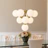Siljoy - 21.3" Gold 10-Light Sputnik Chandelier, White Glass Shades Adjustable for Dining Kitchen Living Foyer - Gold Brass