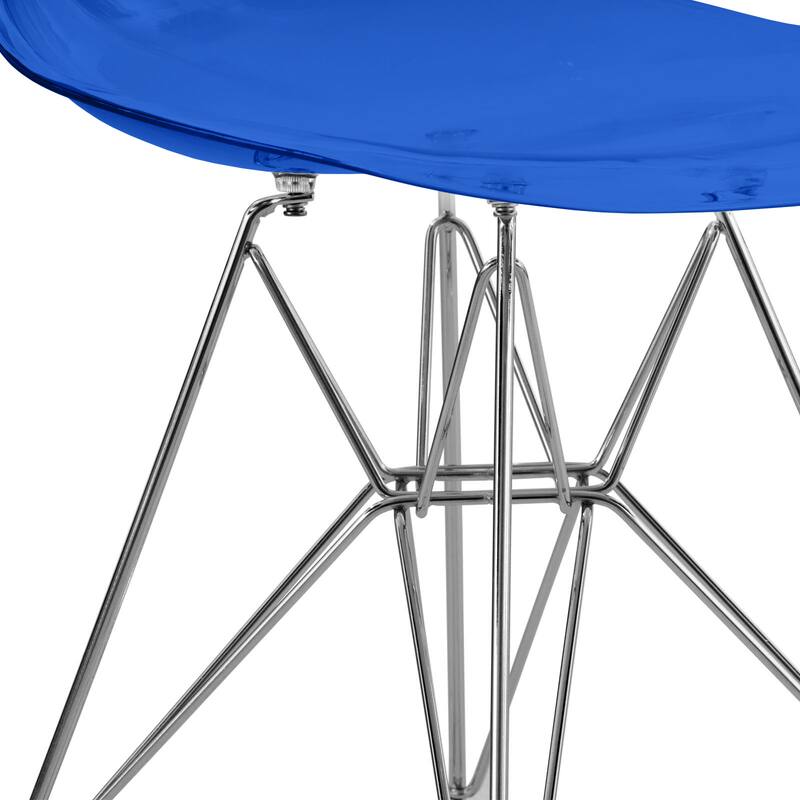 Alt View 2. LeisureMod - Cresco Modern Acrylic Dining Chair, Ergonomic Curved Seat with Chrome Eiffel Base - Transparent Blue.