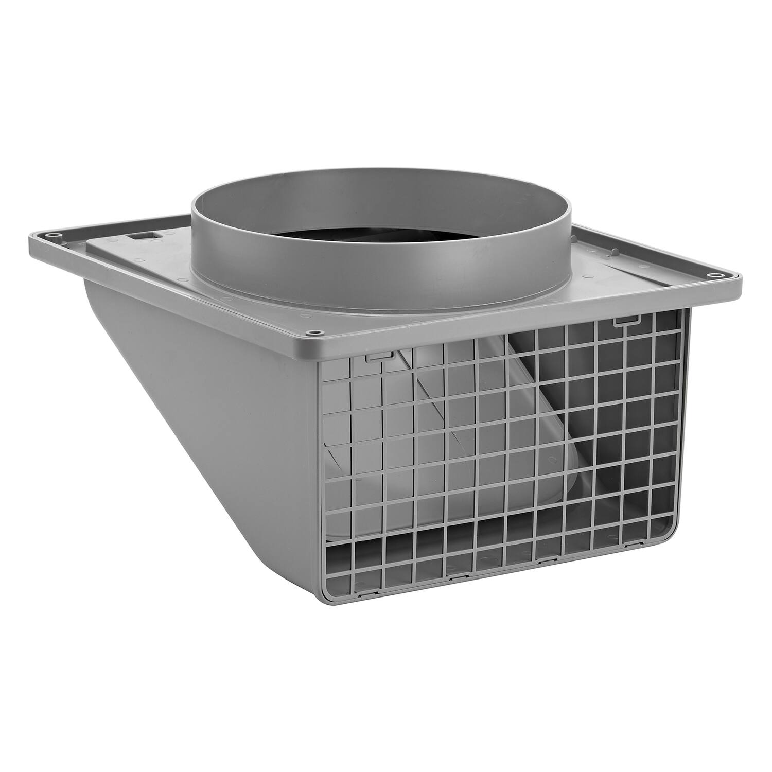Angle. Lambro - 8" Plastic Wall Exhaust or Air Intake Vent with Hinged Screen and Removable Damper, Model 389G.