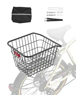VEVOR - Rear Bike Basket, Metal Wire Bicycle Basket with Reflective Tail Light & Waterproof Cover, Durable Bike Back Basket - Black