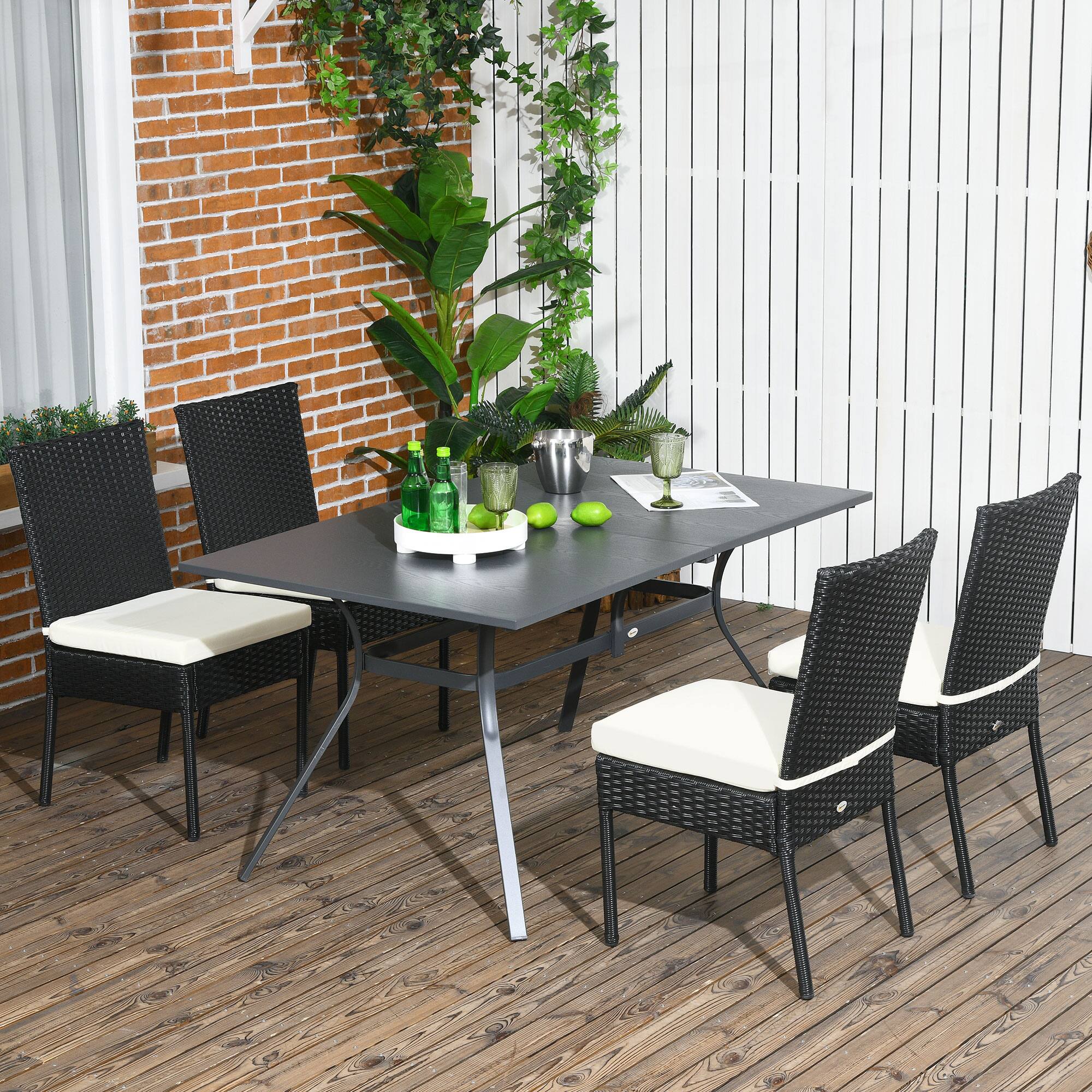 Alt View 1. Outsunny - 4 PE Rattan Outdoor Dining Chairs with Cushions, Patio Wicker Dining Chairs with Backrests for Porch, Deck, Garden - Cream White.