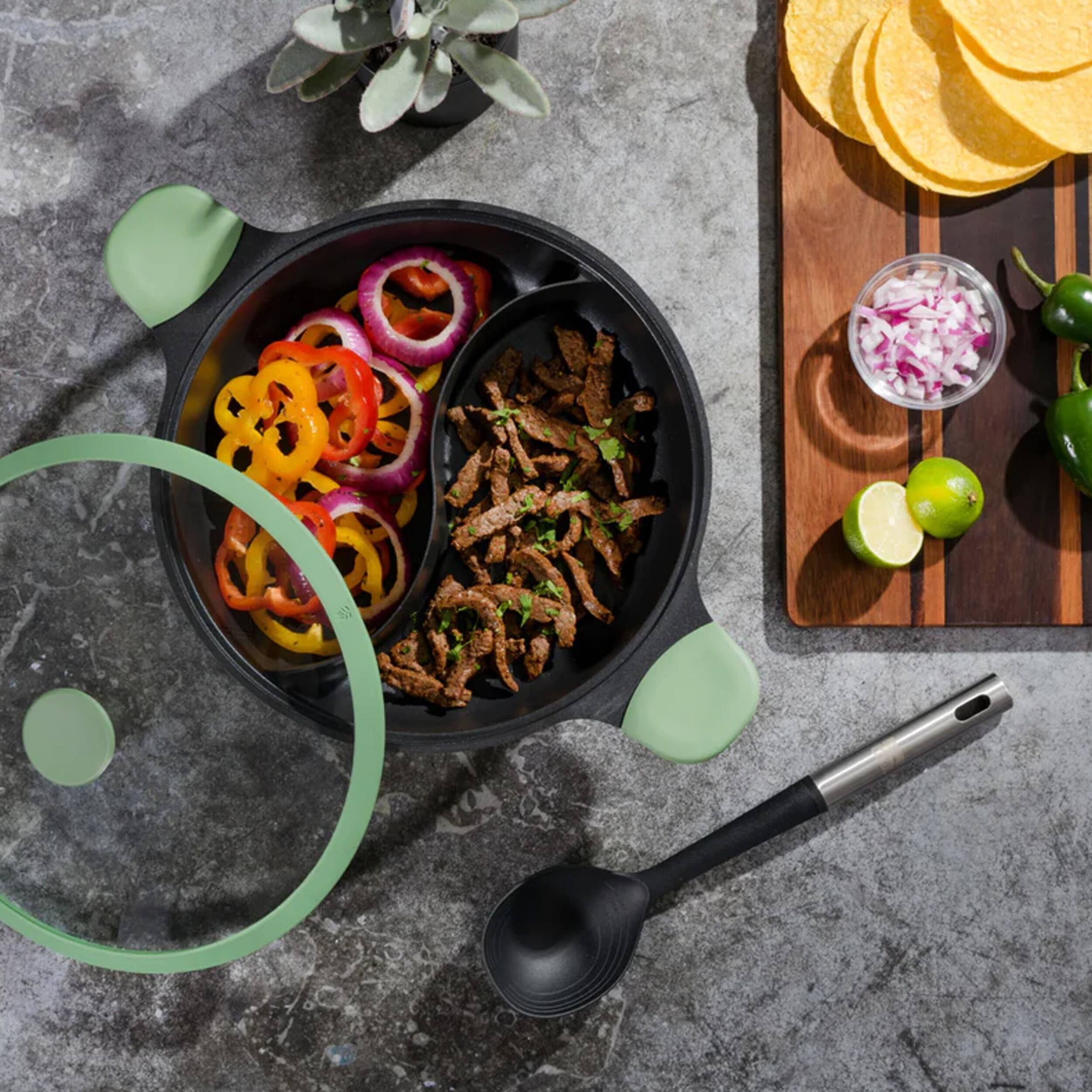 Alt View 5. Kenmore - Kenmore Theodore 6.5 Quart Nonstick Cast Aluminum Divided Hot Pot Pan with Lid - Gray and Green.