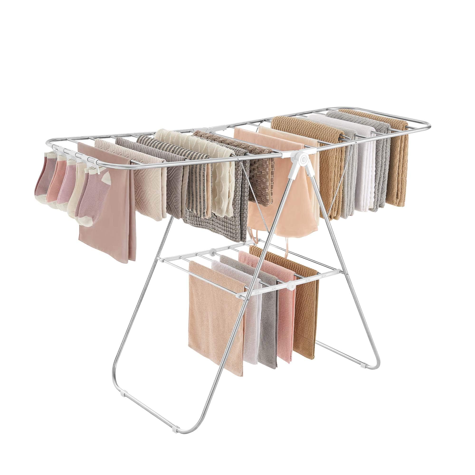 Hirose Alice - SONGMICS Clothes Drying Rack 2 Level Laundry Drying Rack Free Standing Airer 1 Additional Tall Hanging Bar - Silver + White 2 Tiers