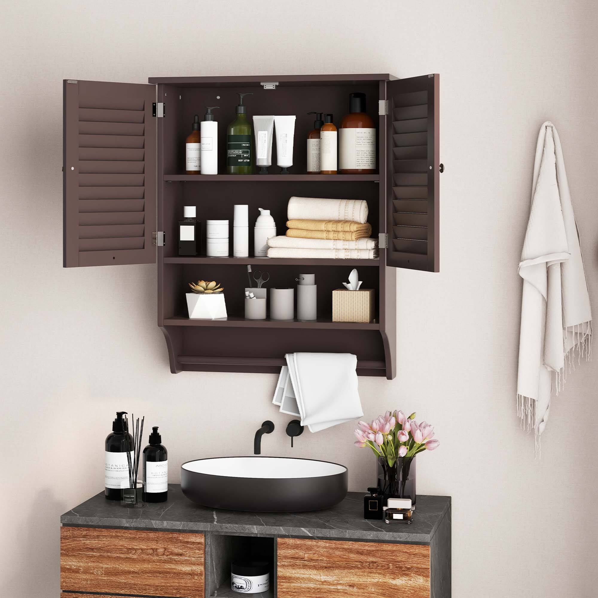 Alt View 3. Costway - Costway Bathroom Wall Mounted Medicine Cabinet with Louvered Doors & Towel Bar Espresso - Espresso.