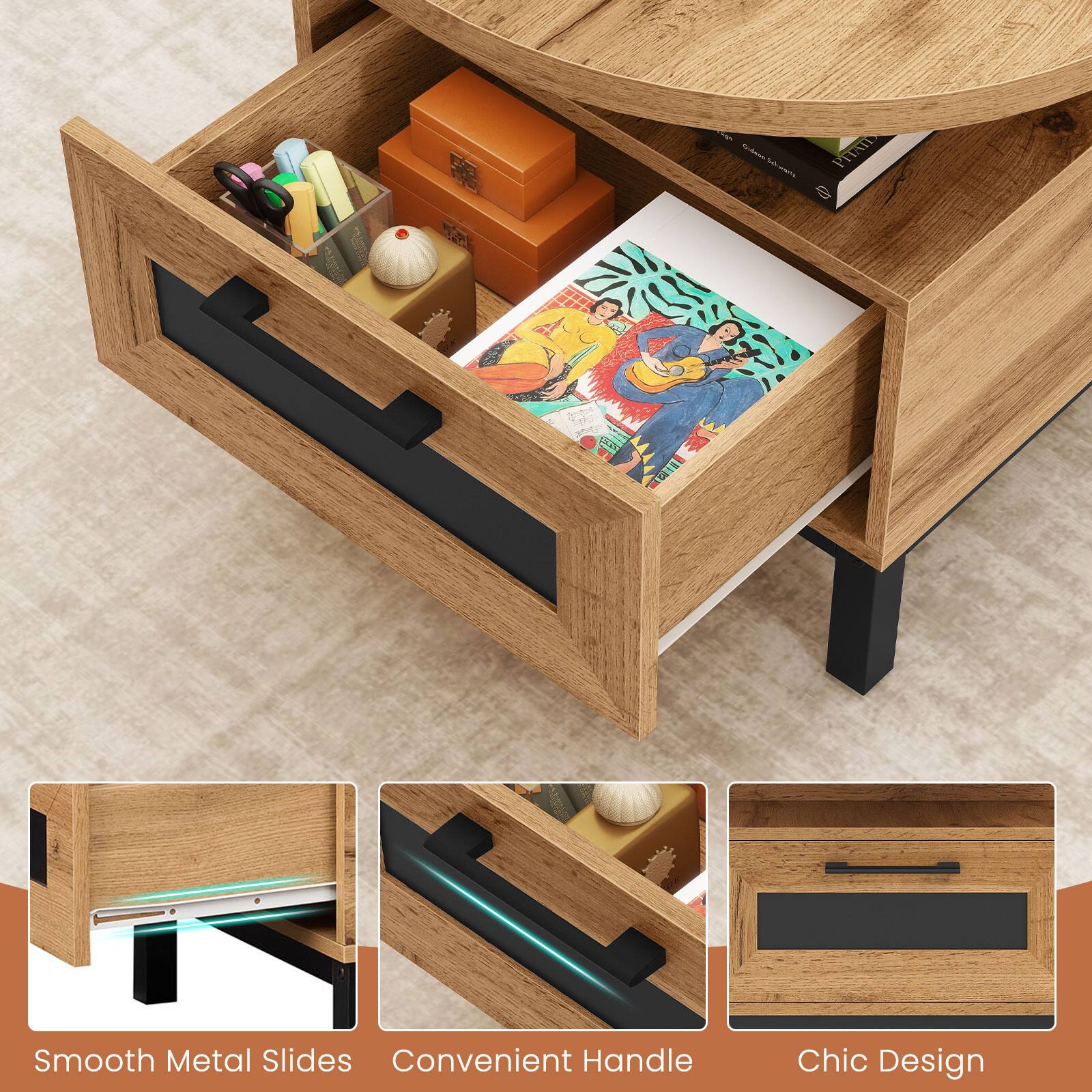 - Smooth Metal Slides
- Convenient Handle
- Chic Design