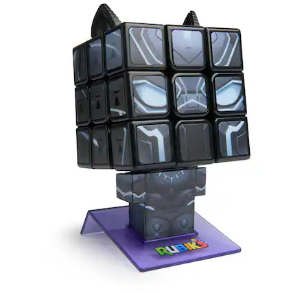 Front. Rubik's Cube - Rubik’s Cube Black Panther 3x3 Cuber Puzzle with Character Head and Display Stand Marvel Collectible Brain Teaser - Black.