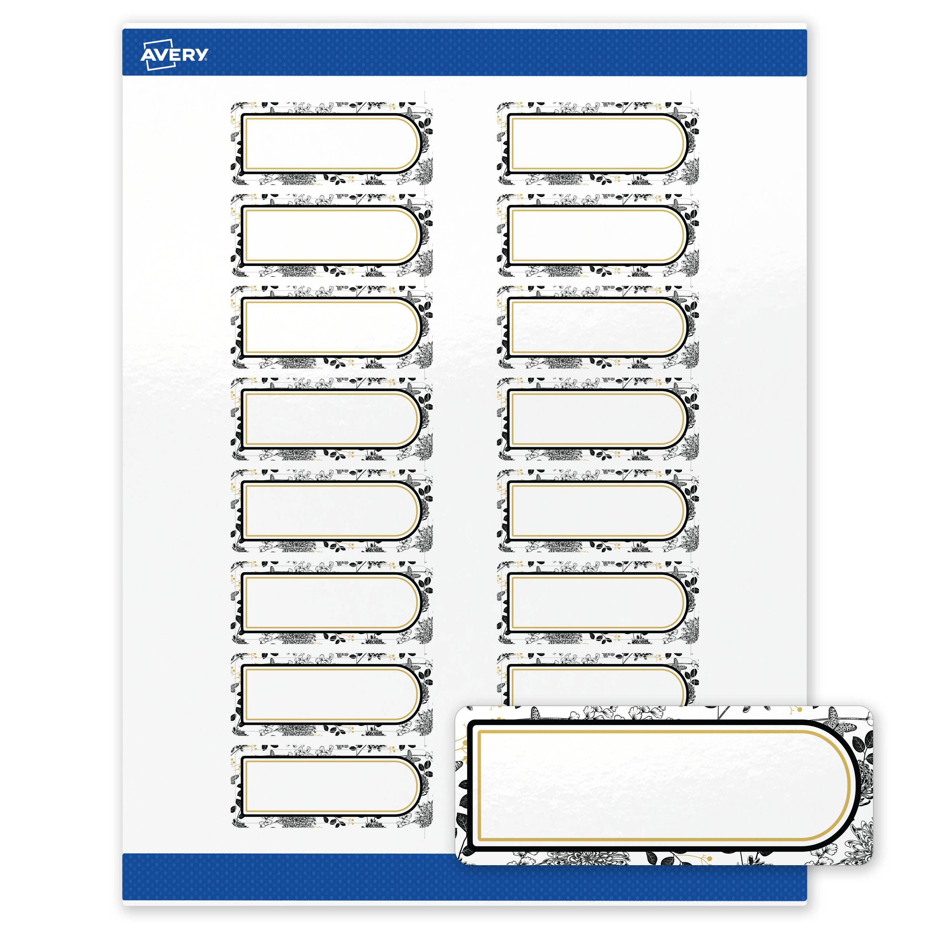 Front. Avery - Avery Labels, 1" x 2-5/8", Glossy White, Arched Gold & Black Florals - White.