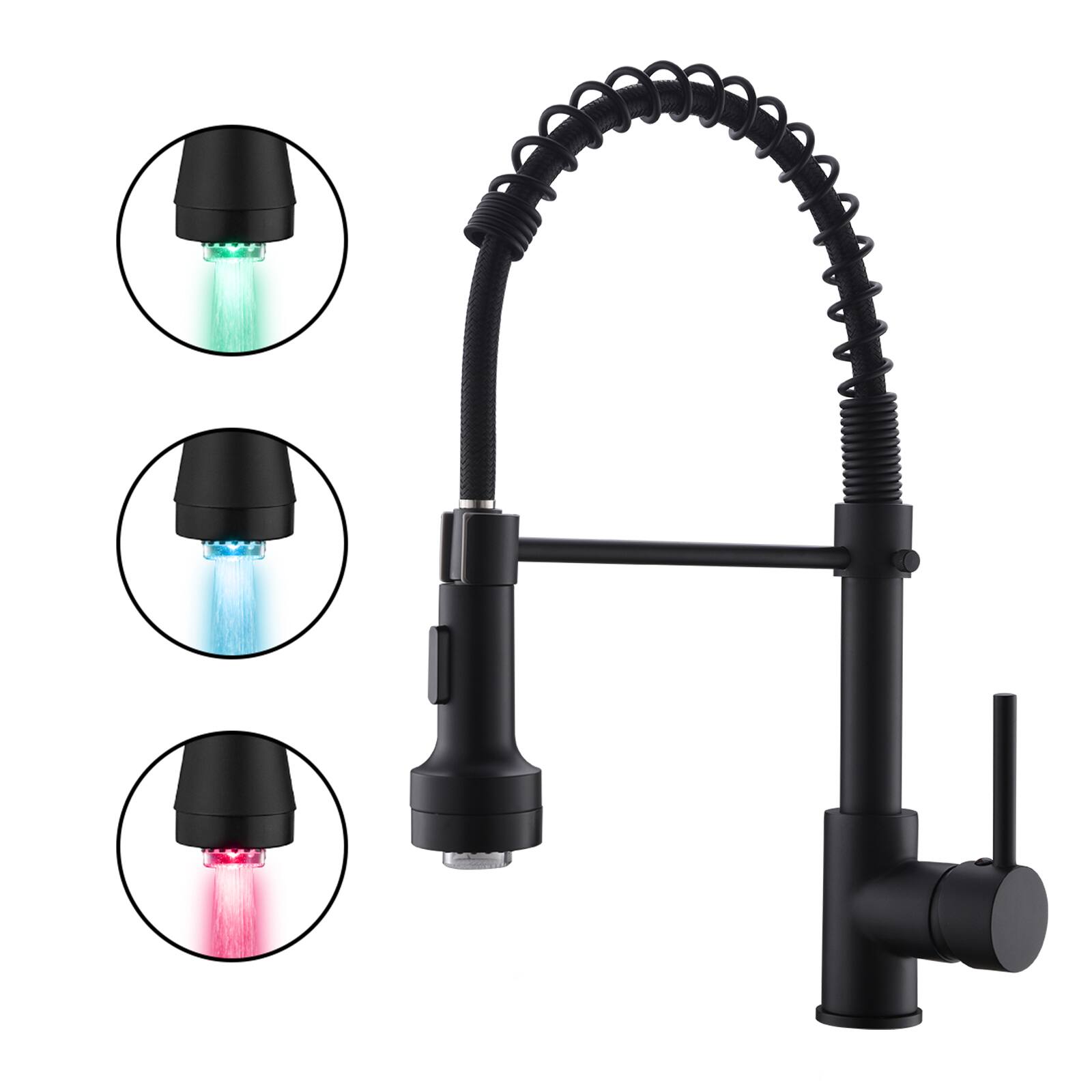 Angle. APRILSOUL - Led Commercial Kitchen Faucet With Pull Down Sprayer Single Handle Single Lever Kitchen Sink Faucet - Black.