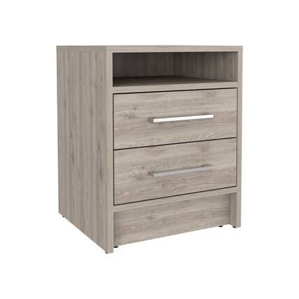 Front. TuHome - Eter Nightstand Light Gray MDF - Brown.