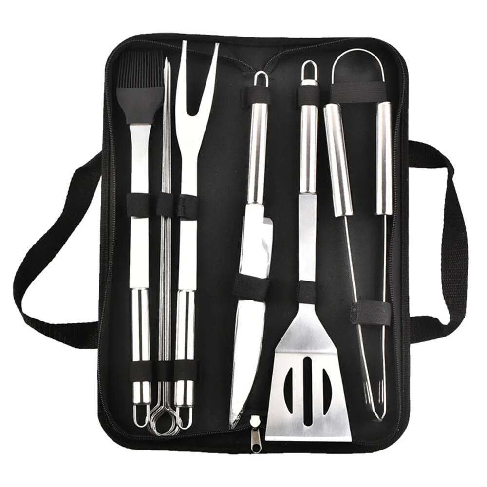 Front. COWIN - BBQ Grill Tools Set Stainless Steel with Case 9 Pcs - silver.