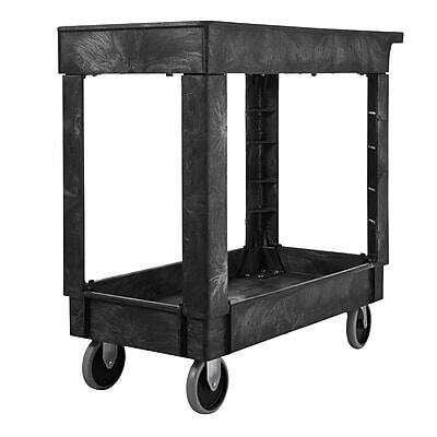 Front. RubberMaid - Rubbermaid 2-Shelf Plastic/Poly Mobile Utility Cart - Black.