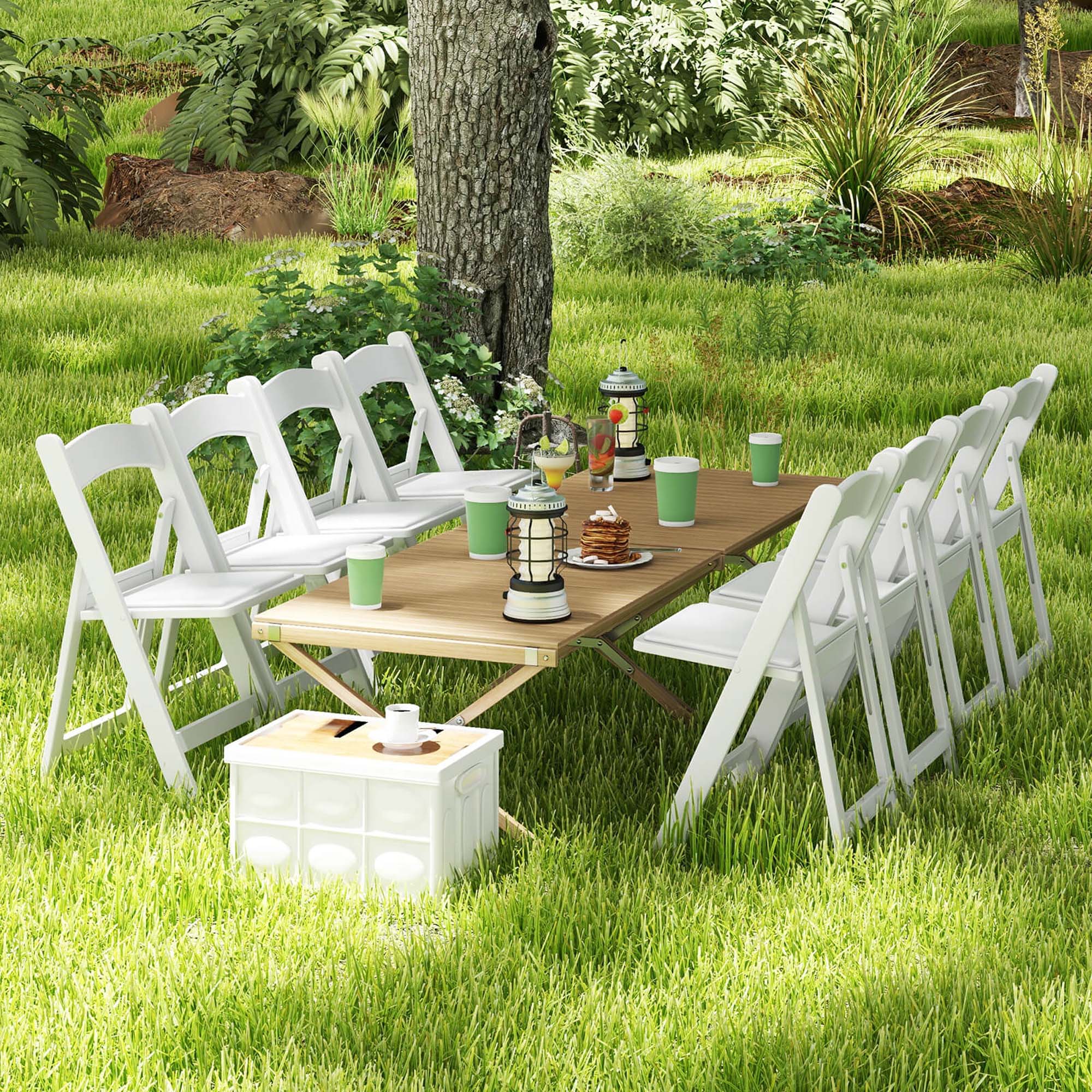 Alt View 1. Costway - Costway 8 Pack Resin Folding Chairs with Padded Seat All-Weather Resin Frame Patio - White.