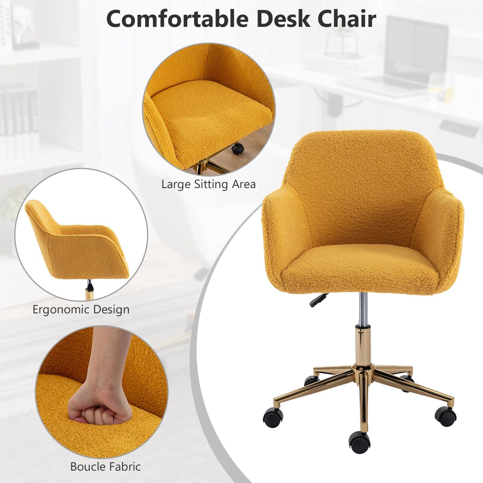 Comfortable Desk Chair

- Large Sitting Area
- Ergonomic Design
- Boucle Fabric