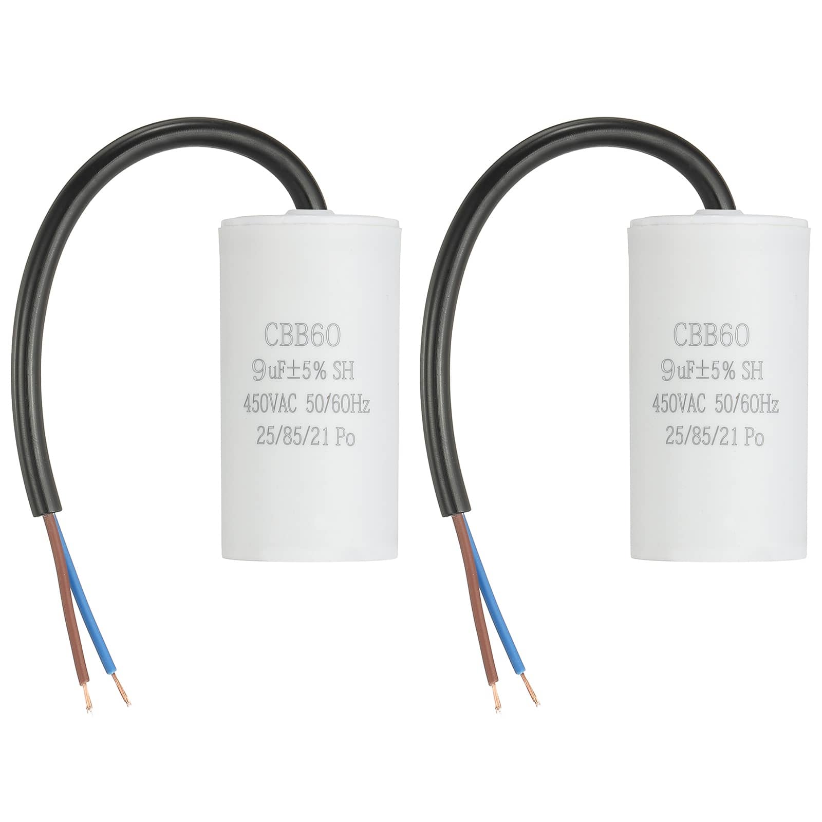 Unique Bargains - 2pcs 9uF CBB60 Run Capacitor, AC 450V 2 Wires 50/60Hz Cylinder 65x34mm for Air Compressor, Water Pump - White price history on PriceWatchPro