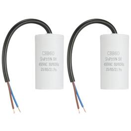 Unique Bargains - 2pcs 9uF CBB60 Run Capacitor, AC 450V 2 Wires 50/60Hz Cylinder 65x34mm for Air Compressor, Water Pump - White