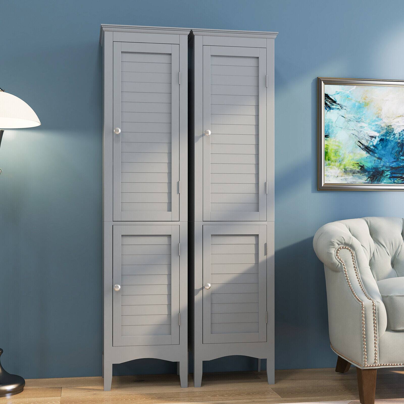 Alt View 8. Ecooso - Tall Bathroom Floor Cabinet with Shutter Doors and Adjustable Shelf, Freestanding Storage - Grey.