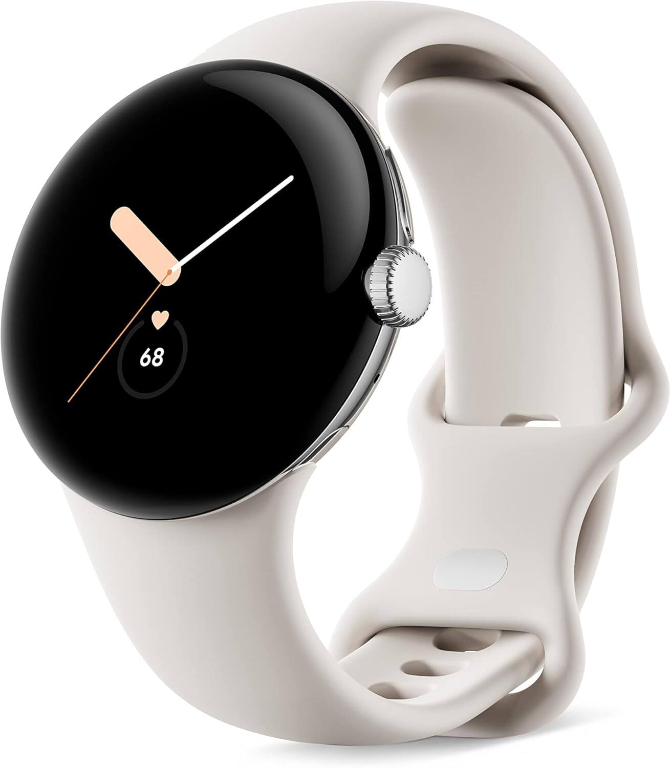 Front. Google - Pixel Watch (2022) 41mm (GPS + Cellular) Stainless Steel - Polished Silver.
