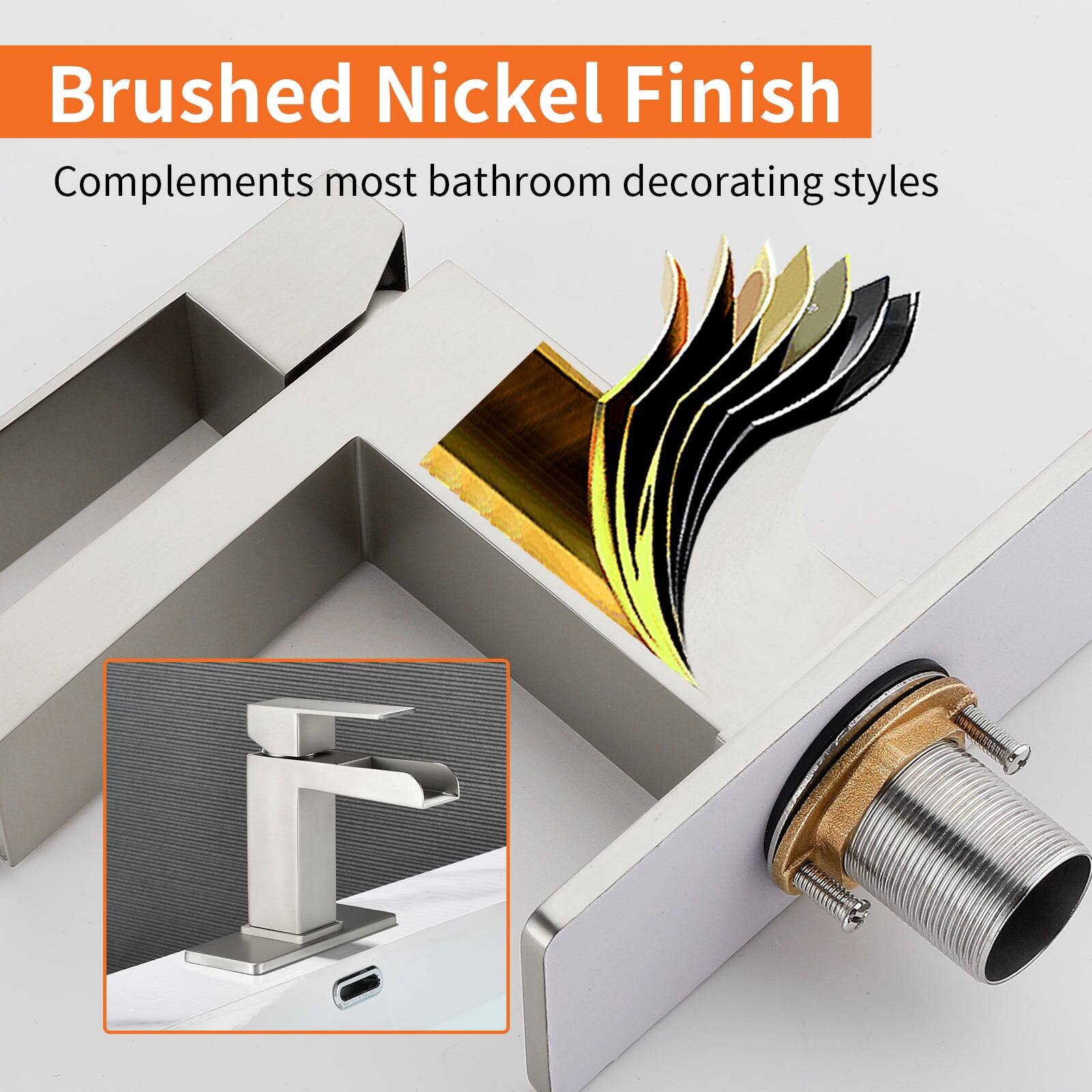 Brushed Nickel Finish  
Complements most bathroom decorating styles