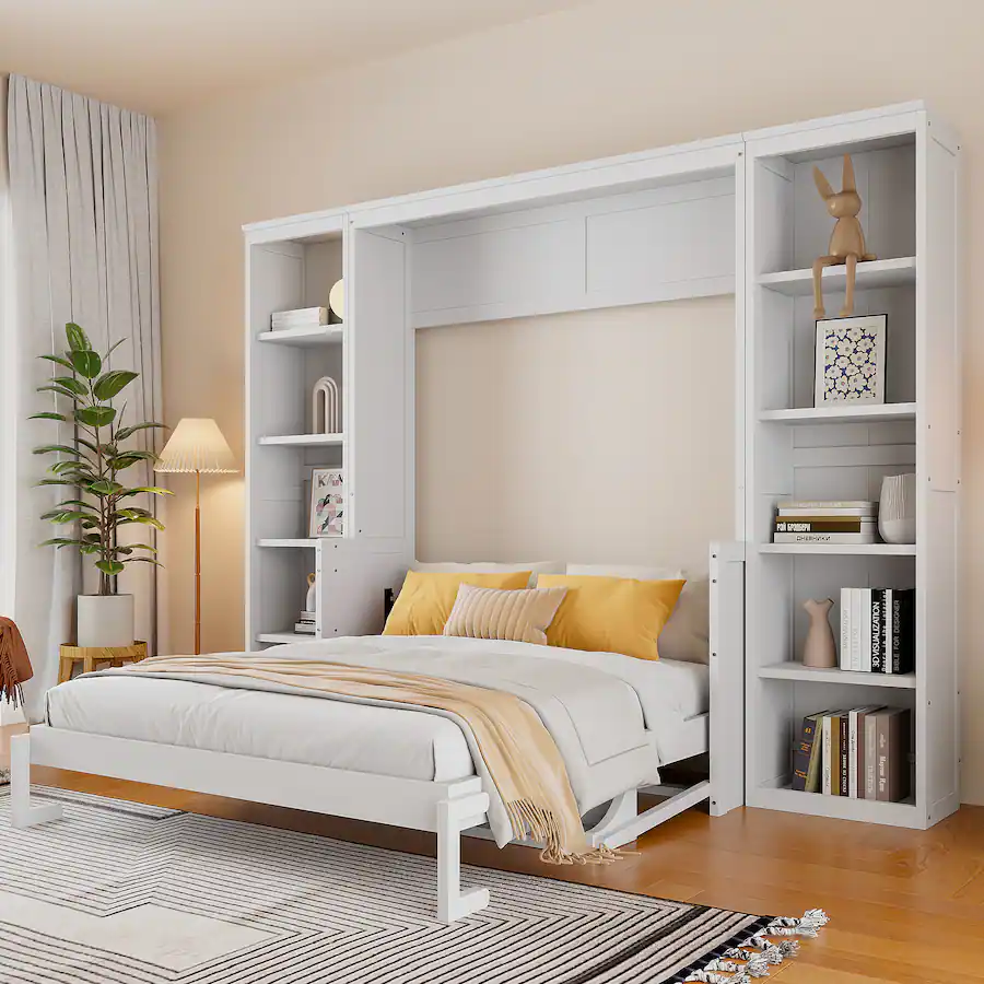 Whisen Queen Size Murphy Bed, Pine Wood & MDF, Space Saving Desk ...