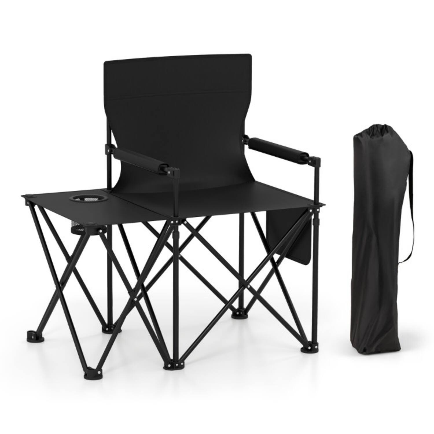 Alt View 3. Mondawe - Oversized Folding Camping Chair w Side Table & 2 Storage Pockets Heavy Duty Carry Bag 21.5" Wide - Black.