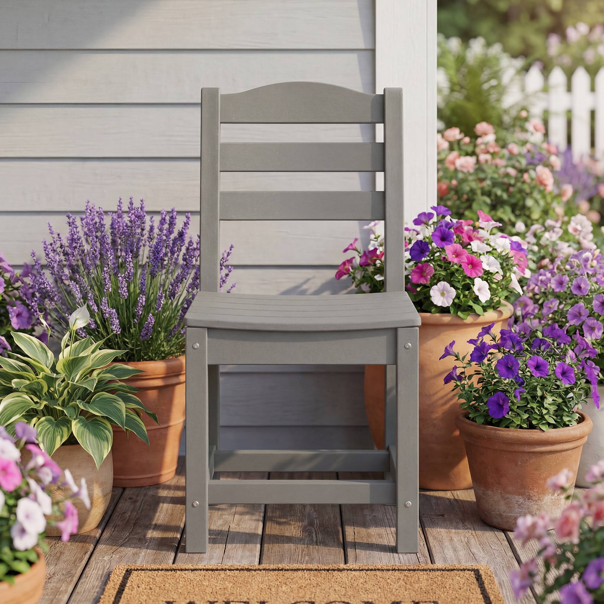 Alt View 1. Famapy - Pairs of HDPE Outdoor Armless Dining Chair - 4 Colors Weatherproof Patio Chair for Garden, Poolside 330LBS Capacity - Gray.