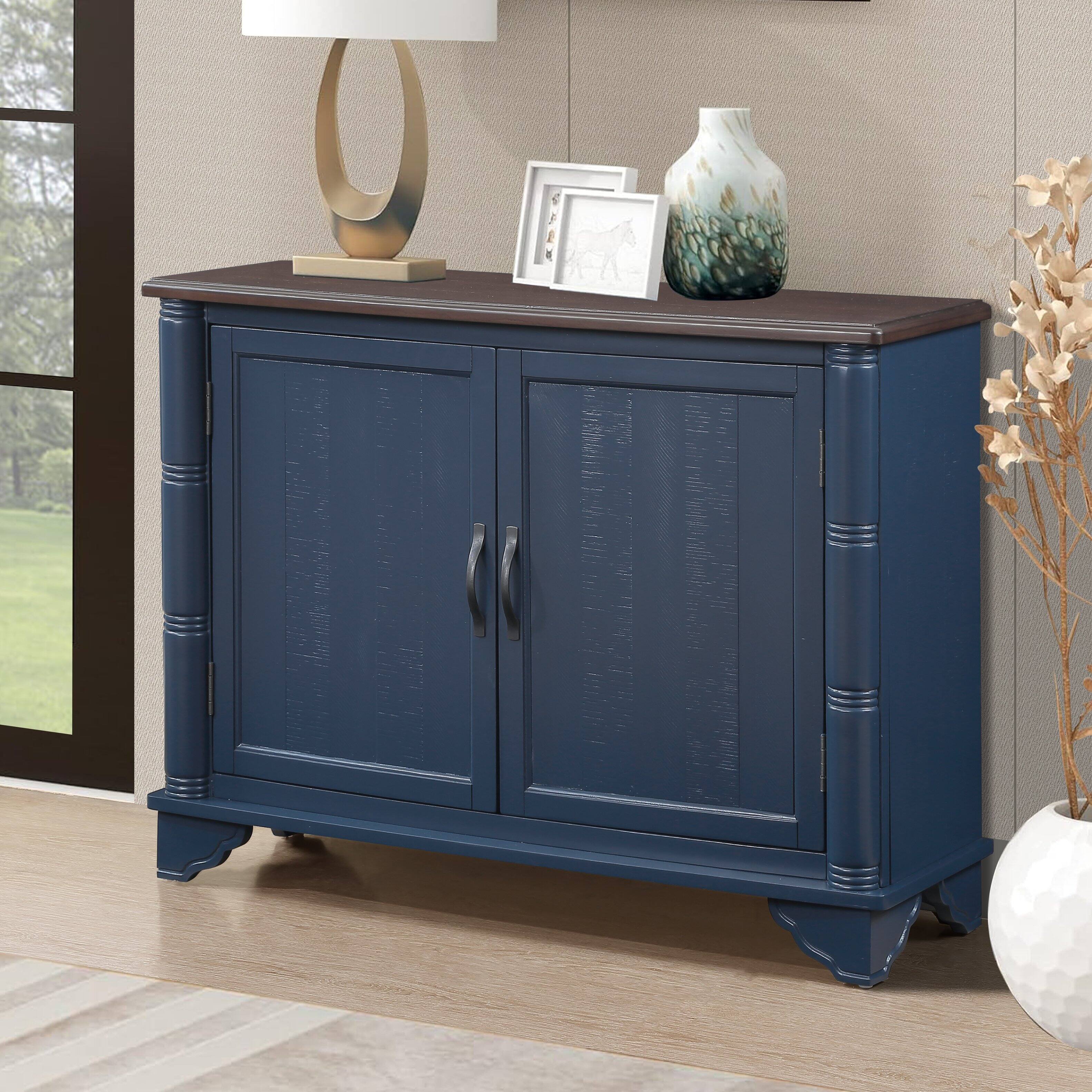 Left. GOODSILO - Retro Console Table with Adjustable Storage Shelf for Entryway, Living Room, Hallway, and Foyer - Navy Blue.