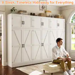 Aheaplus - 3-Pack 71" Farmhouse Storage Cabinets: Barn Doors, Adjustable Shelves, Pantry/Closet/Garage,Ships in 3 Packages - White