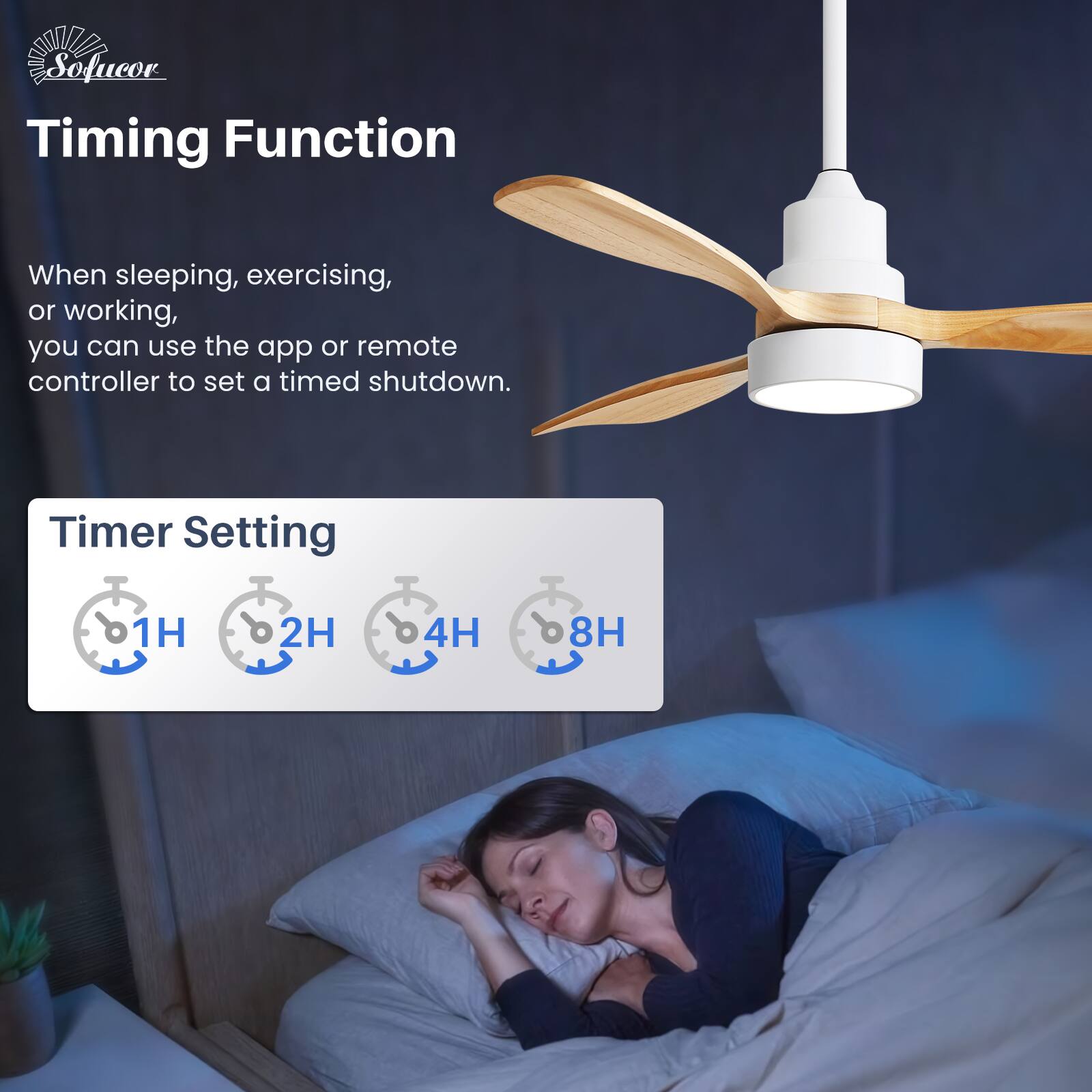 Timing Function

When sleeping, exercising, or working, you can use the app or remote controller to set a timed shutdown.

Timer Setting

1H 2H 4H 8H