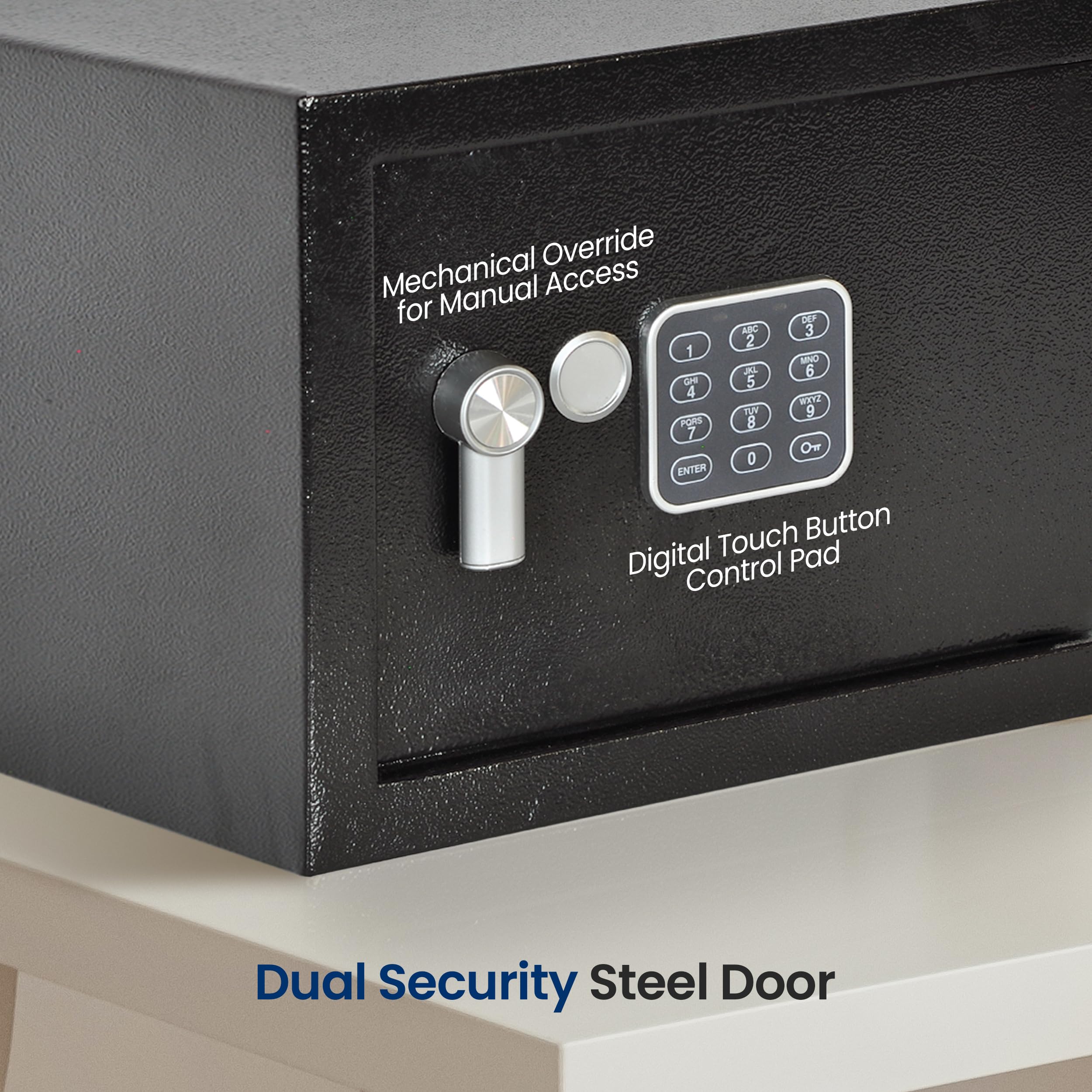 Override Mechanical Manual Access for DEF ABO 3 2 1 MNO A 6 ore 5 4 WETZ TUT g PORS B 7 On D ENTER Touch Button Digital Control Pad Dual Security Steel Door

Mechanical Override for Manual Access  
Digital Touch Button Control Pad  
Dual Security Steel Door