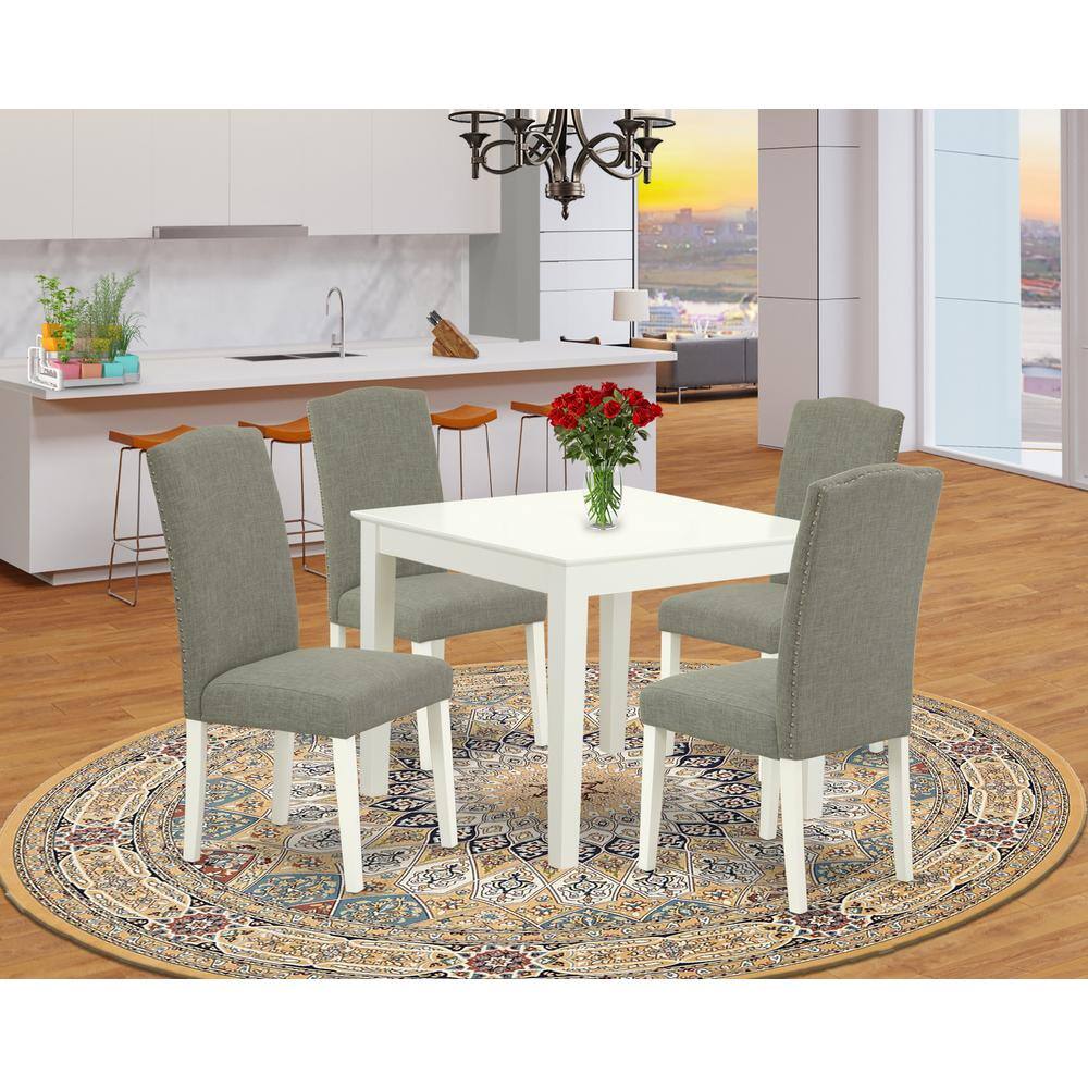 Left. East West Furniture - Dining Room Set Linen White - Brown.