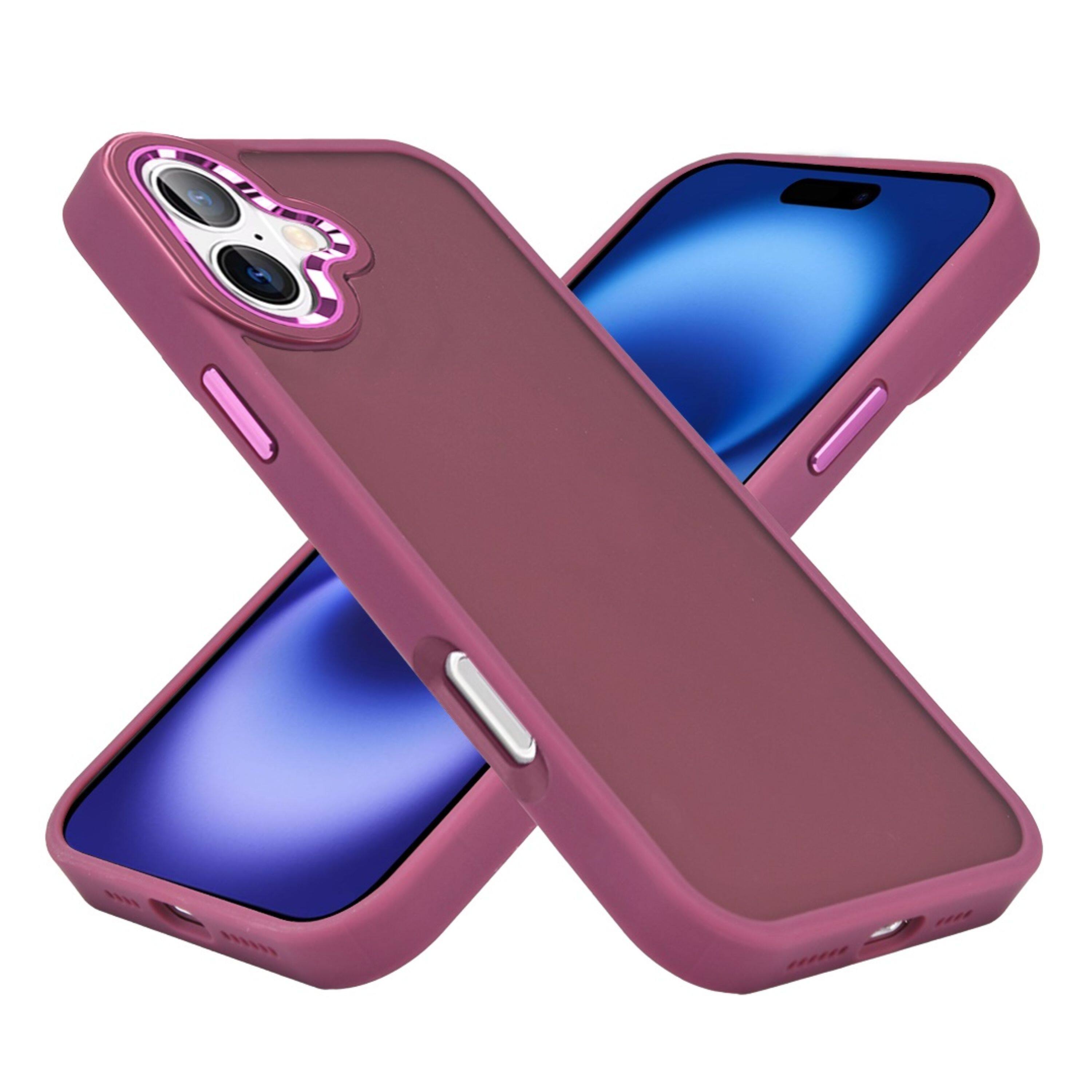 Left. Kitcheniva - Smooth Thick Acrylic Phone Case Metal Buttons With Tempered Glass For iPhone 17 Burgundy - Burgundy.